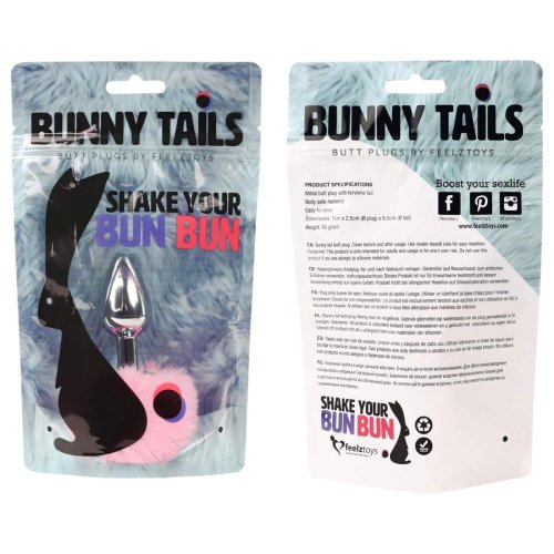 FEELZTOYS BUNNY TAILS – Kovový anální kolík s králičím ocáskem (stříbrno-růžový)