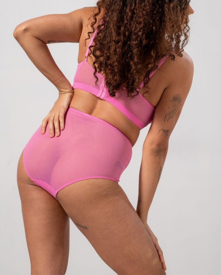 Mesh Highwaist Briefs Candy Pink - Velikost: S