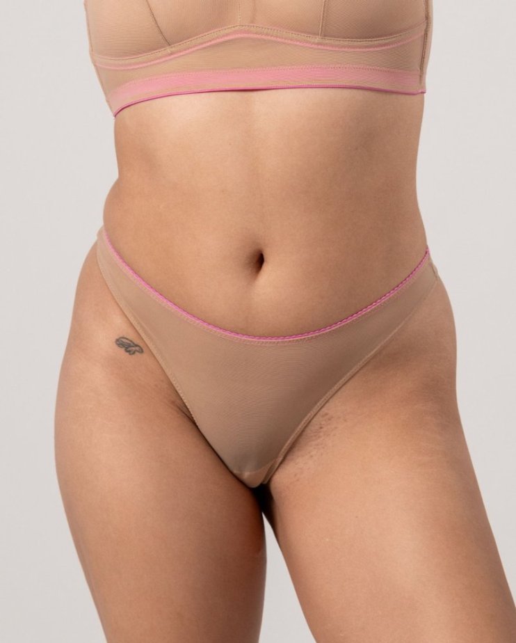 Mesh Thong Warm nude/Candy Pink - Velikost: S