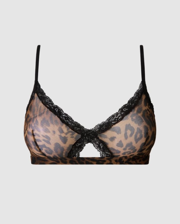 Mesh Lace Cut-Out Triangle Bralette – Dark Leopard