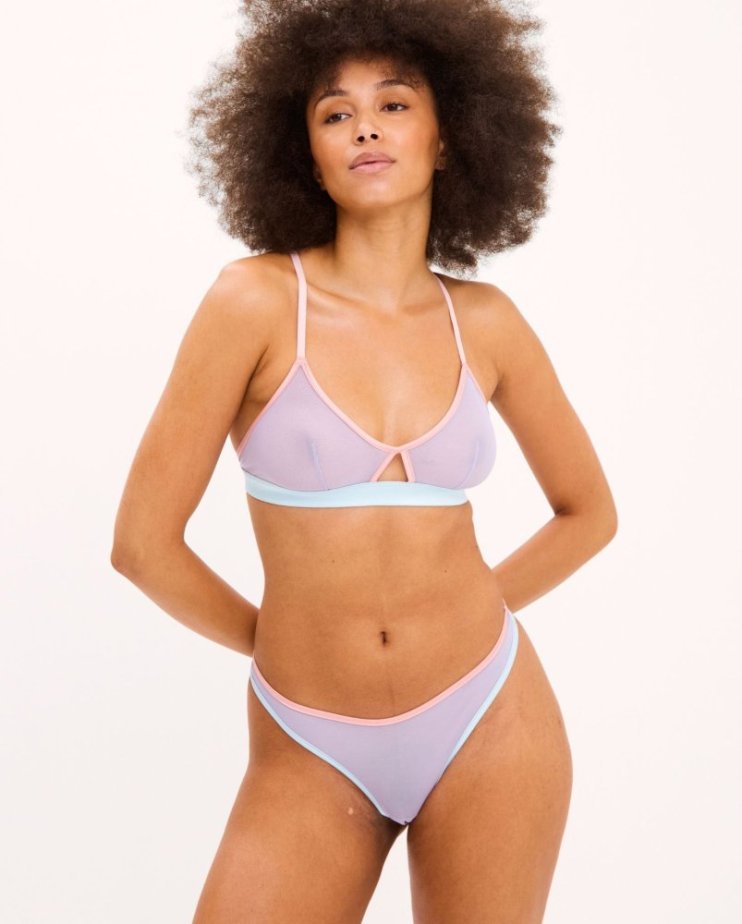 Mesh Cut-Out Triangle Bralette Pastel Lilac - Velikost: S