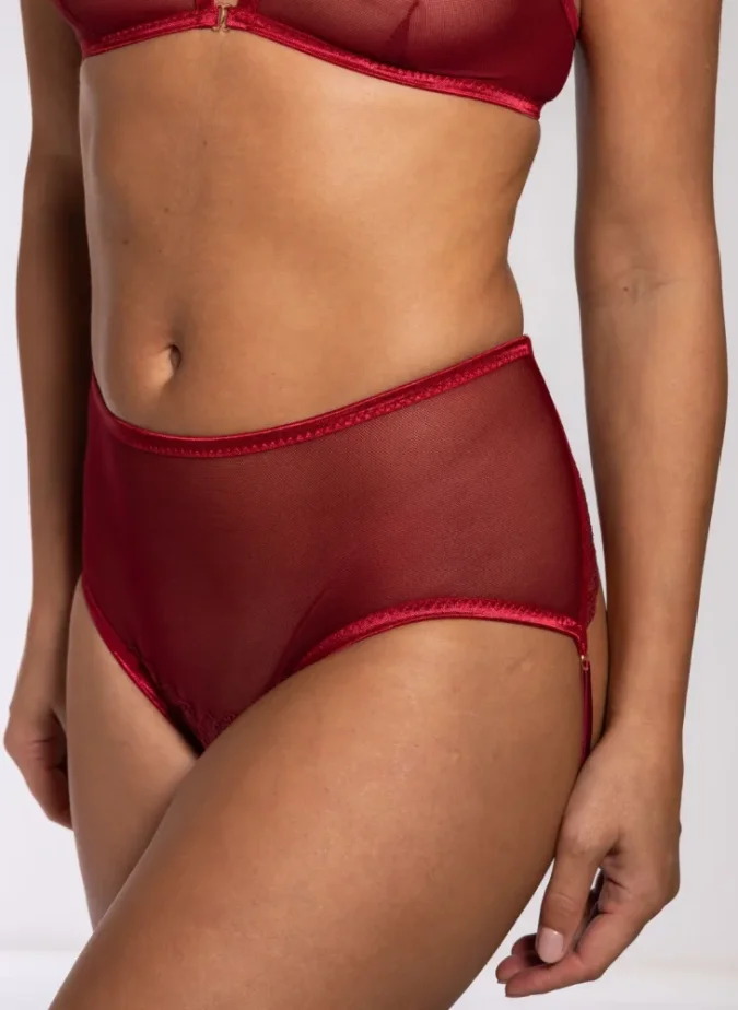 Erotické kalhotky “Crotchlessky” Purly hladký tyl bordó - Velikost: S