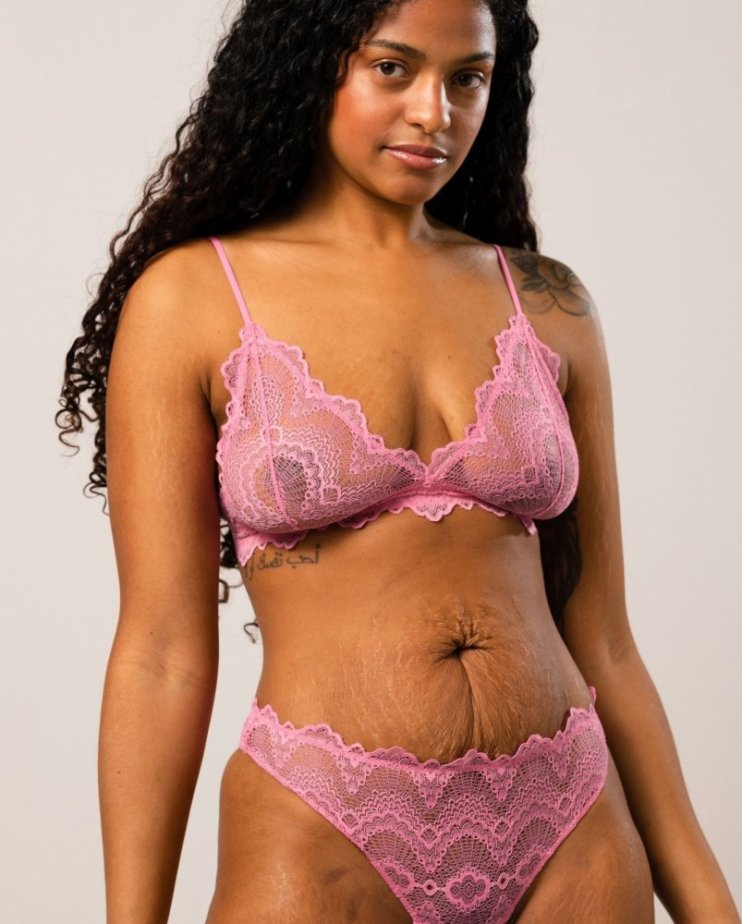 Lace Thong Candy Pink - Velikost: S