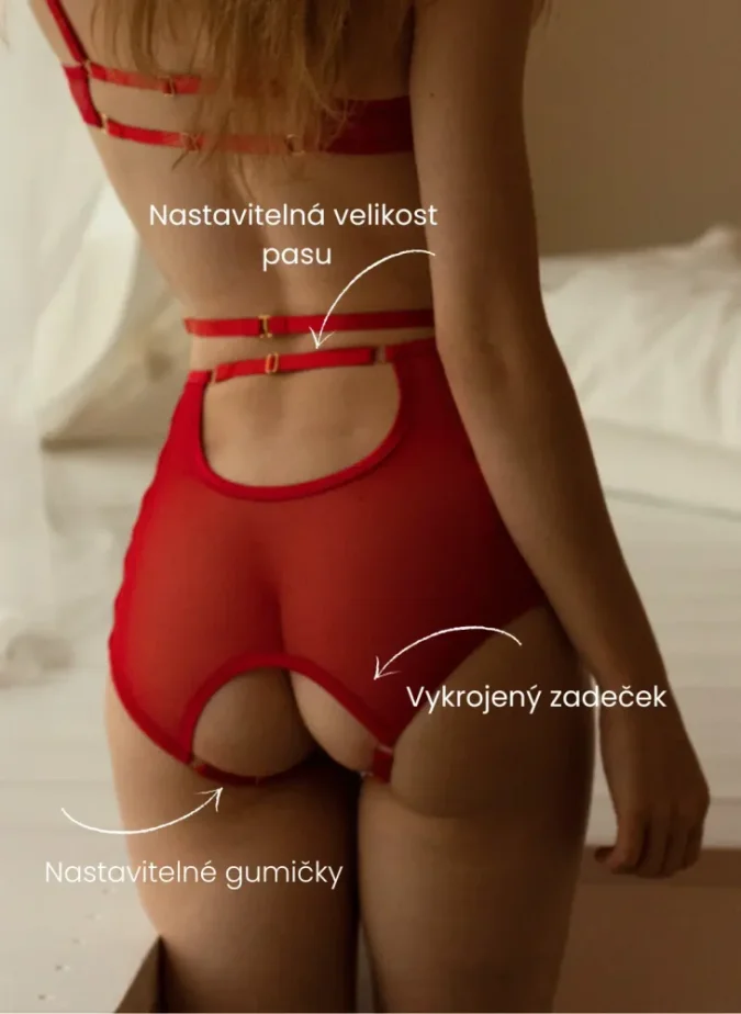 Erotické kalhotky “Crotchlessky” Tichée hladký tyl červený - Velikost: L