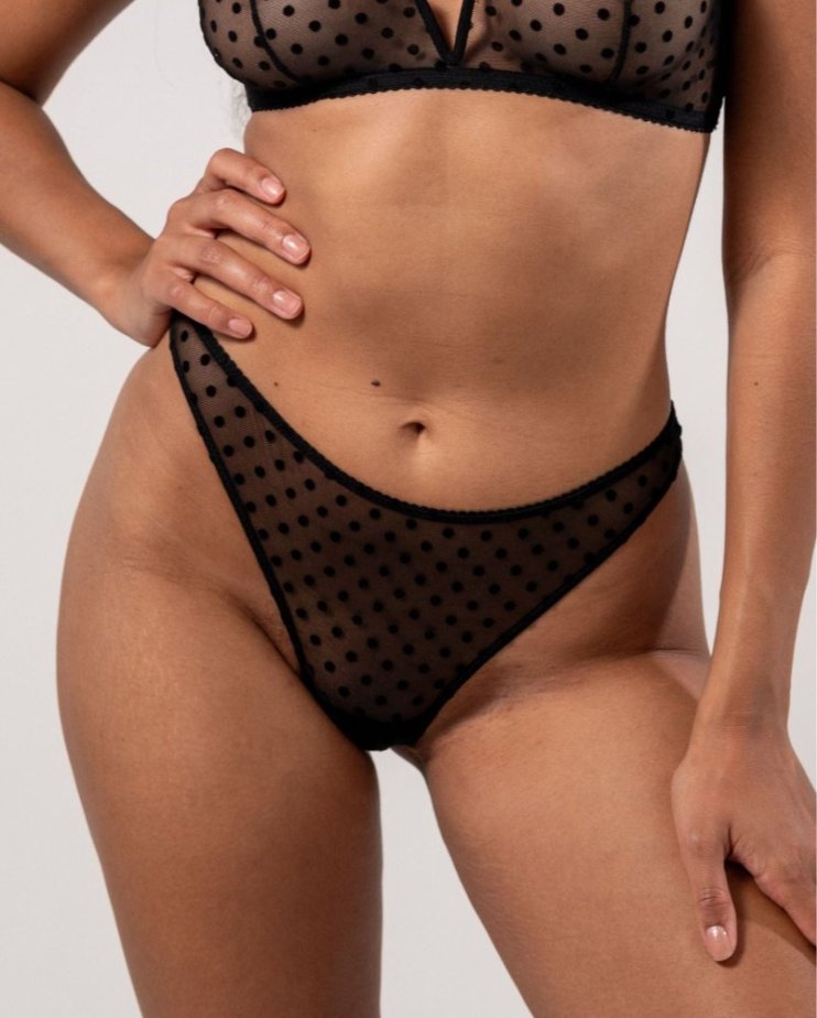 Mesh Thong Black Dots - Velikost: L