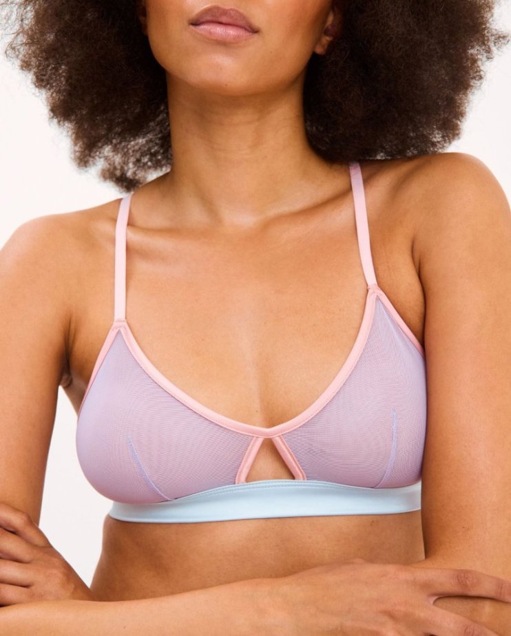 Mesh Cut-Out Triangle Bralette Pastel Lilac - Velikost: S