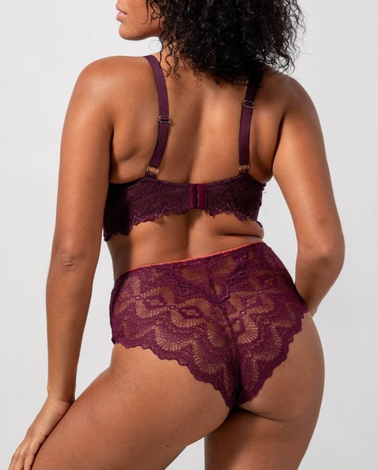 Lace Highwaist Briefs Cherry/Coral - Velikost: L