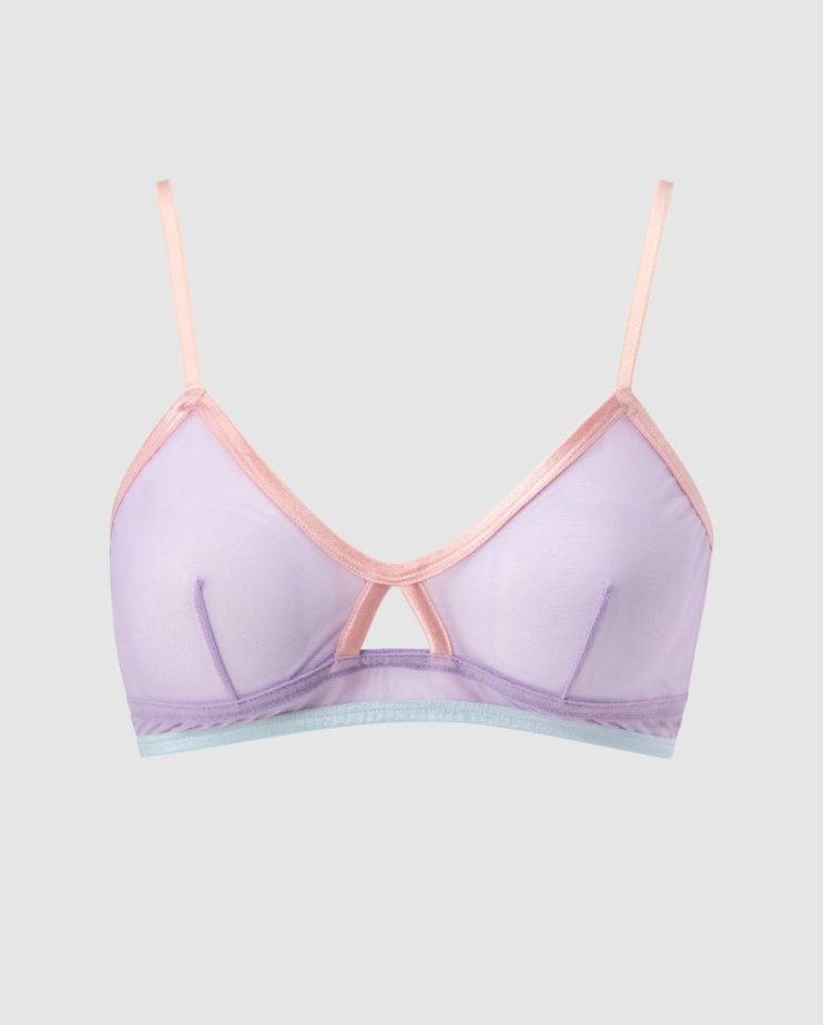 Mesh Cut-Out Triangle Bralette Pastel Lilac - Velikost: S