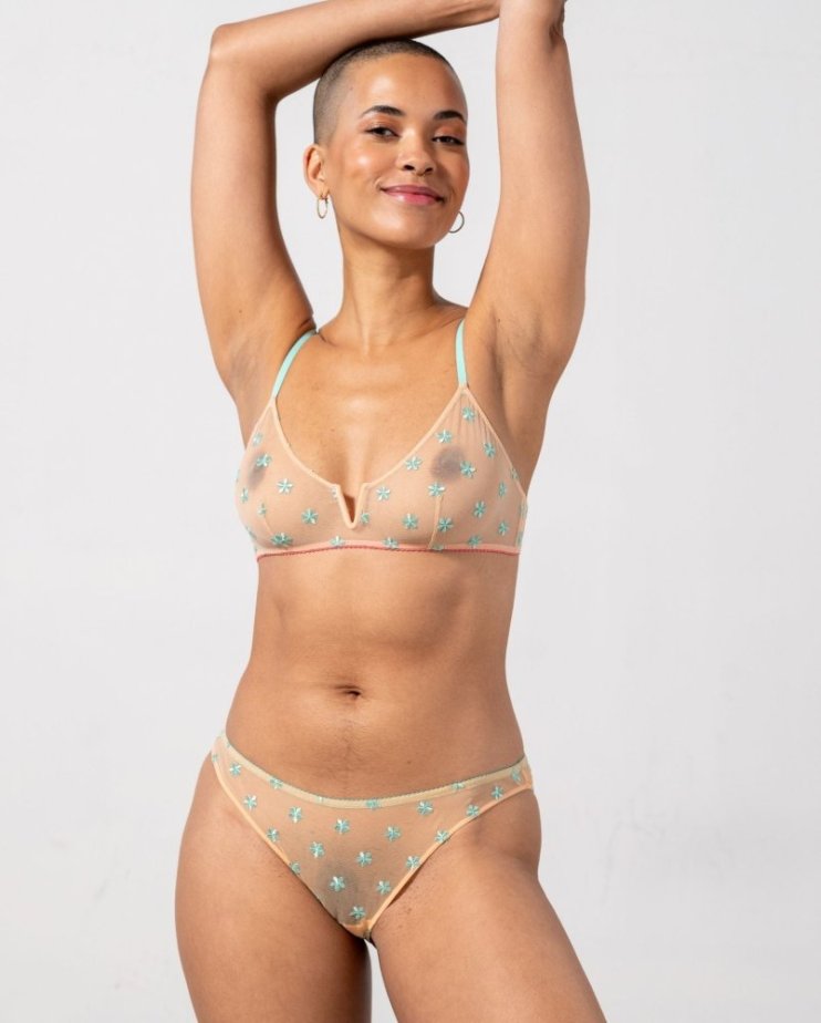 Mesh Bikini Briefs Peach/Turquoise