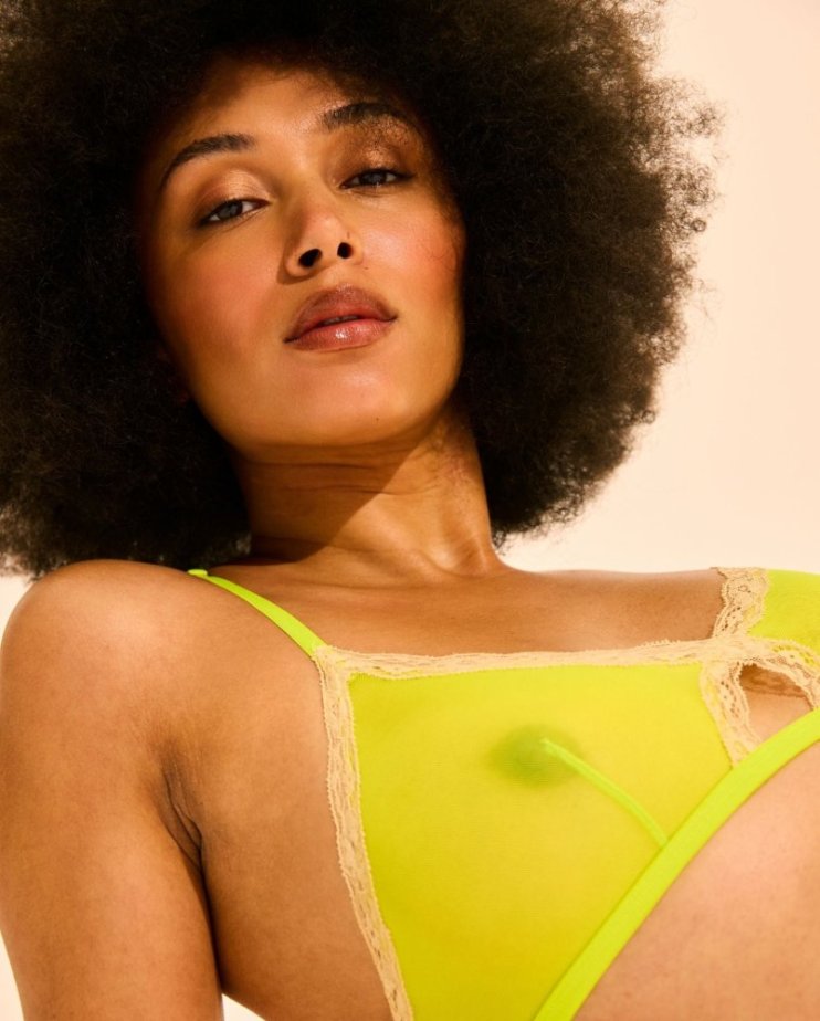 Mesh Lace Cut-Out Triangle Bralette Zesty Lime