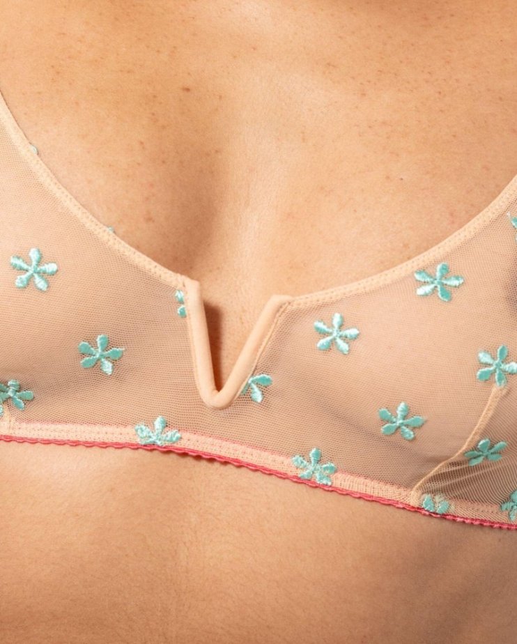 Mesh V-Balconette Peach/Turquoise