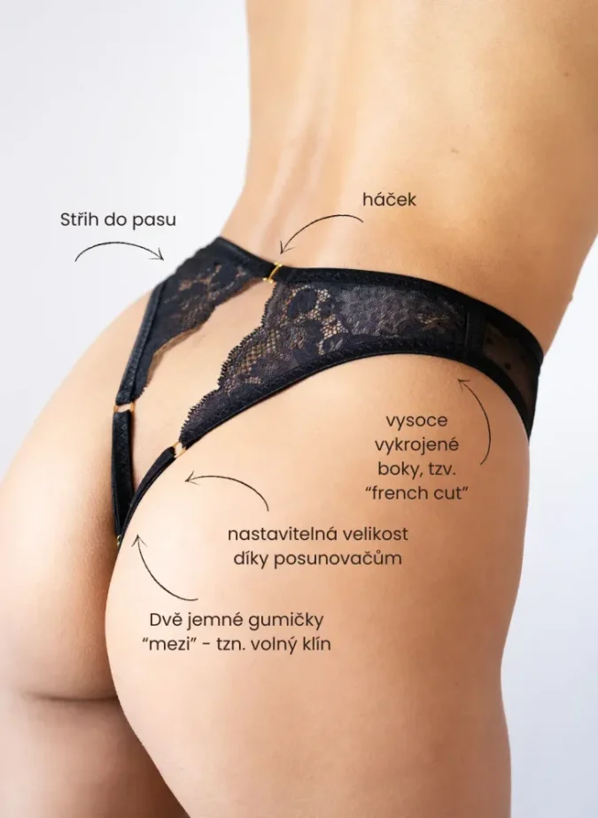 Erotické kalhotky “Crotchlessky” Veneris puntíkatý tyl černý