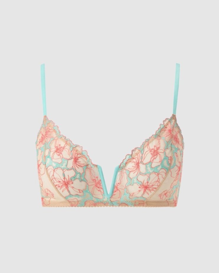 Mesh V-Balconette Sand/Coral/Turquoise - Velikost: L