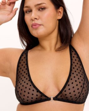 Mesh Plunge Bralette Black Dots