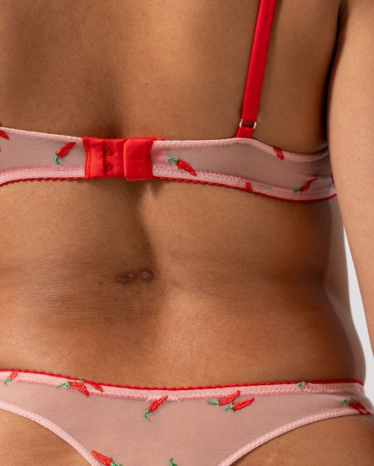 Mesh V-Balconette Powder Pink/Fiery Red - Velikost: M