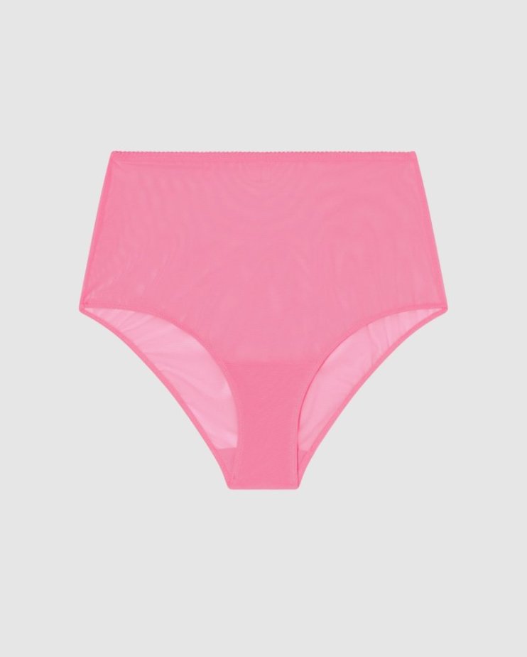 Mesh Highwaist Briefs Candy Pink - Velikost: S