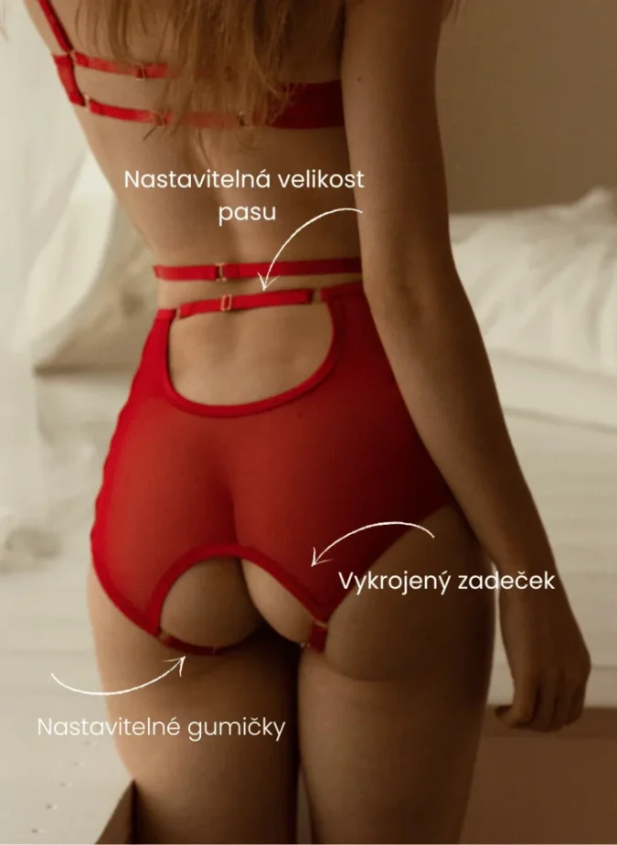 Erotické kalhotky “Crotchlessky” Tichée krajka/tyl červená - Velikost: S