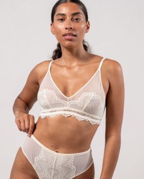 Lace Mesh Triangle Bralette Cream