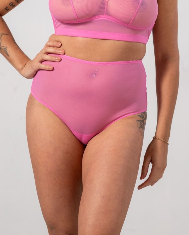 Mesh Highwaist Briefs Candy Pink - Velikost: S