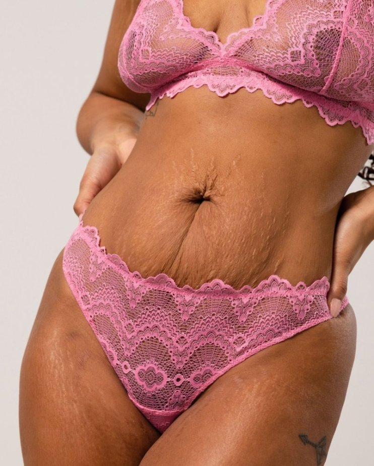 Lace Thong Candy Pink - Velikost: S