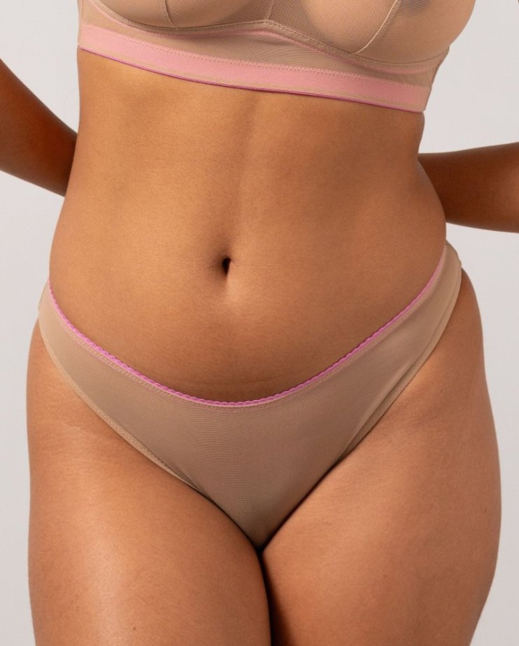 Mesh Bikini Briefs Warm nude/Candy Pink - Velikost: M