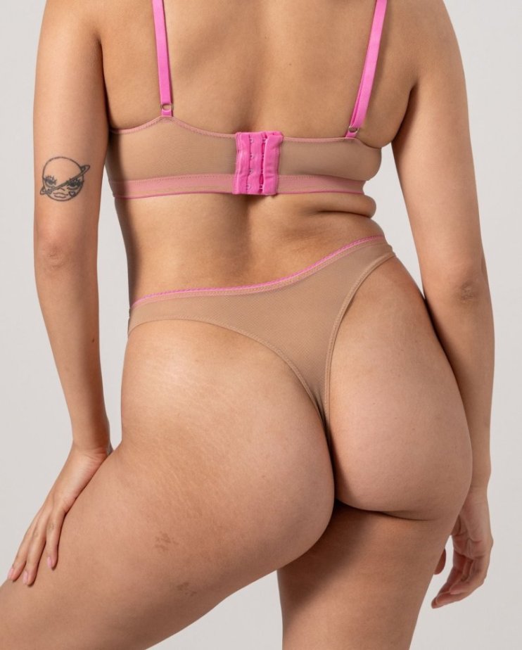Mesh Thong Warm nude/Candy Pink - Velikost: S