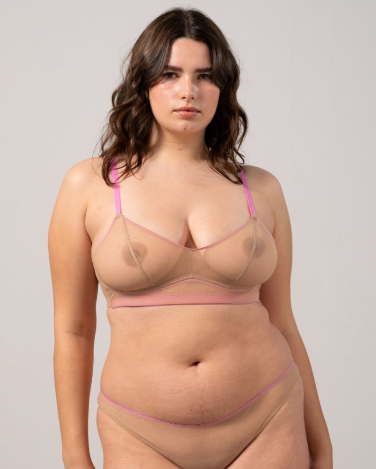 Mesh Balconette Warm nude/Candy Pink