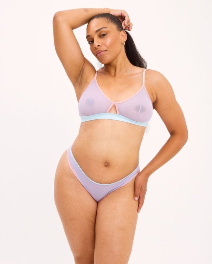 Mesh Cut-Out Triangle Bralette Pastel Lilac - Velikost: S