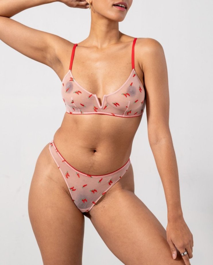 Mesh Thong Powder Pink/Fiery Red - Velikost: M