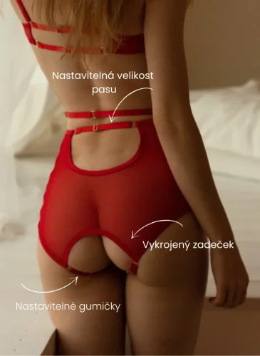 Sheio Crotchlessky Tichée červený tyl - Velikost: M
