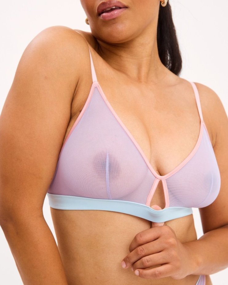 Mesh Cut-Out Triangle Bralette Pastel Lilac - Velikost: S