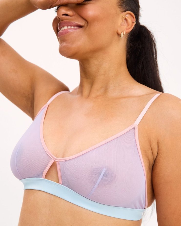 Mesh Cut-Out Triangle Bralette Pastel Lilac - Velikost: S
