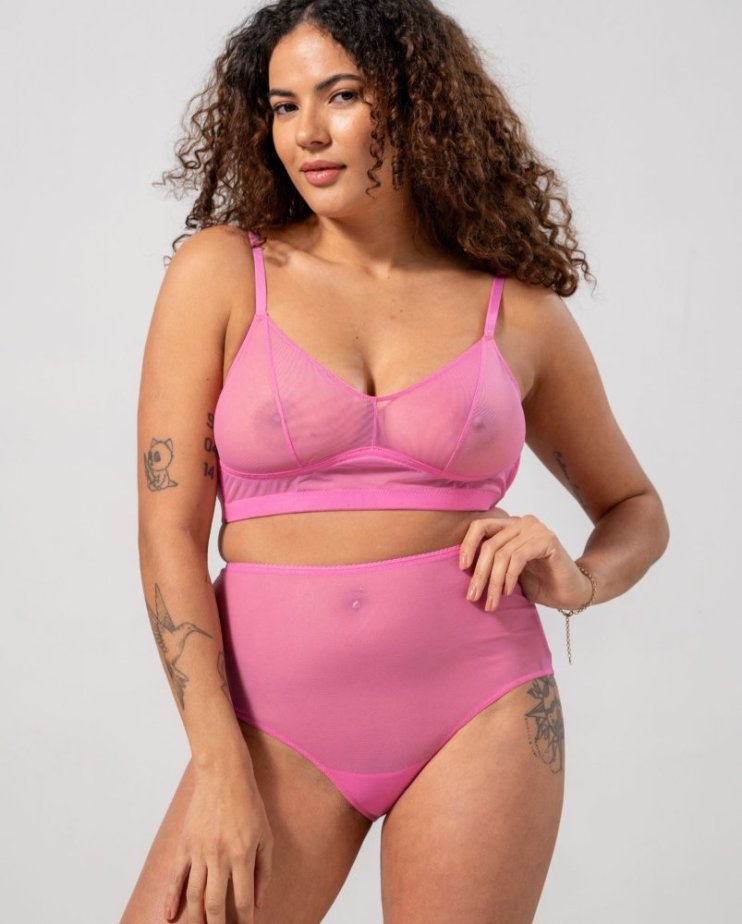Mesh Highwaist Briefs Candy Pink - Velikost: S