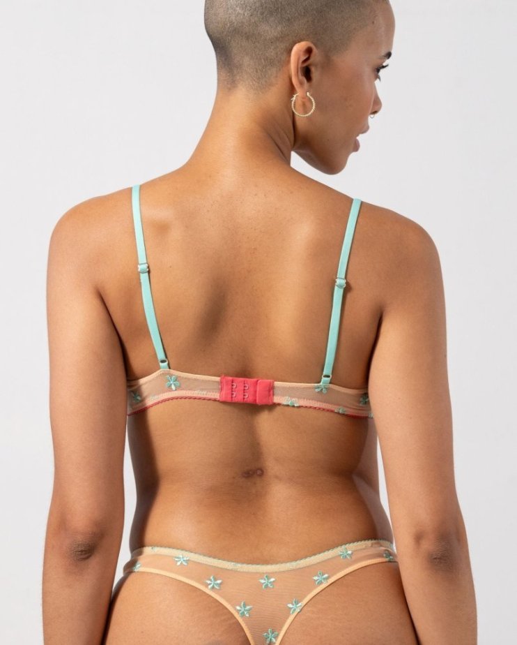 Mesh V-Balconette Peach/Turquoise