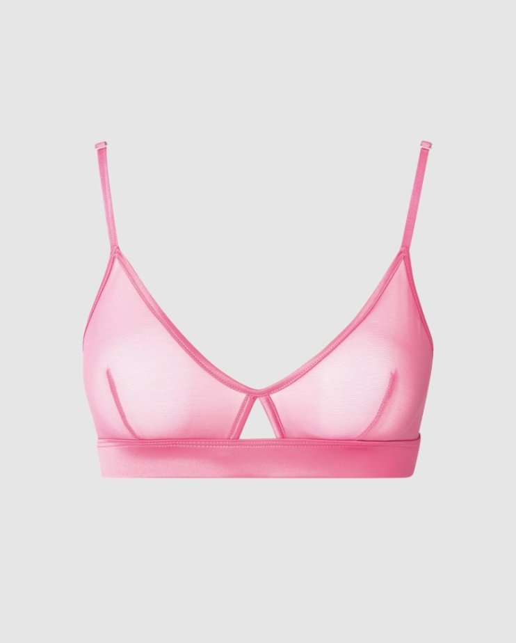 Mesh Cut-Out Triangle Bralette Candy Pink - Velikost: L