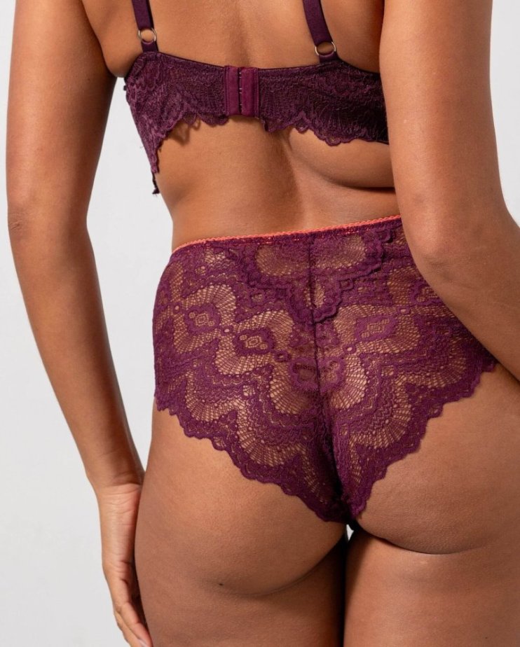 Lace Highwaist Briefs Cherry/Coral - Velikost: L