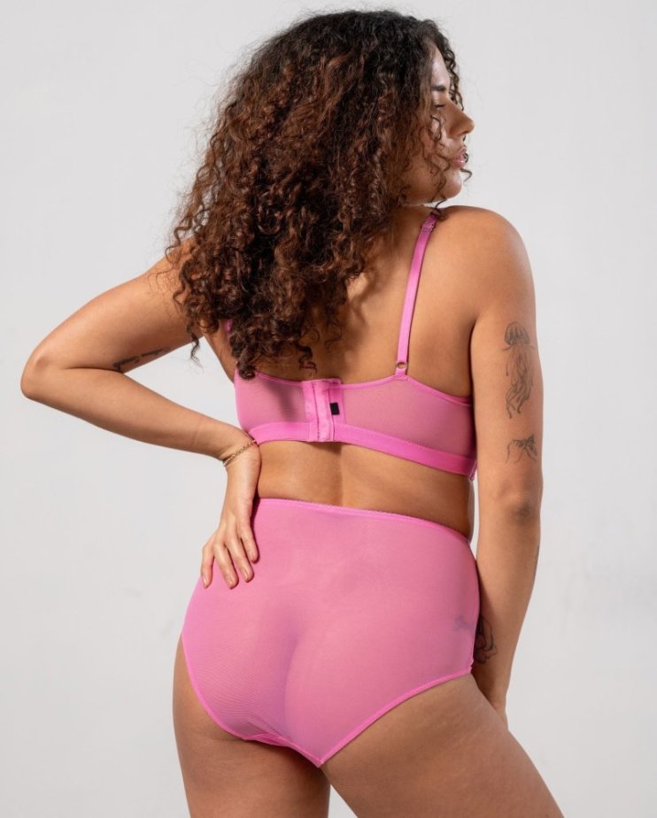 Mesh Highwaist Briefs Candy Pink - Velikost: S