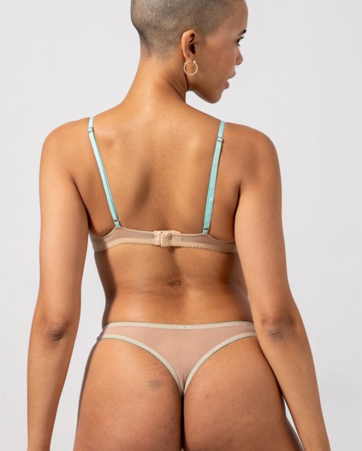 Mesh V-Balconette Sand/Coral/Turquoise - Velikost: L