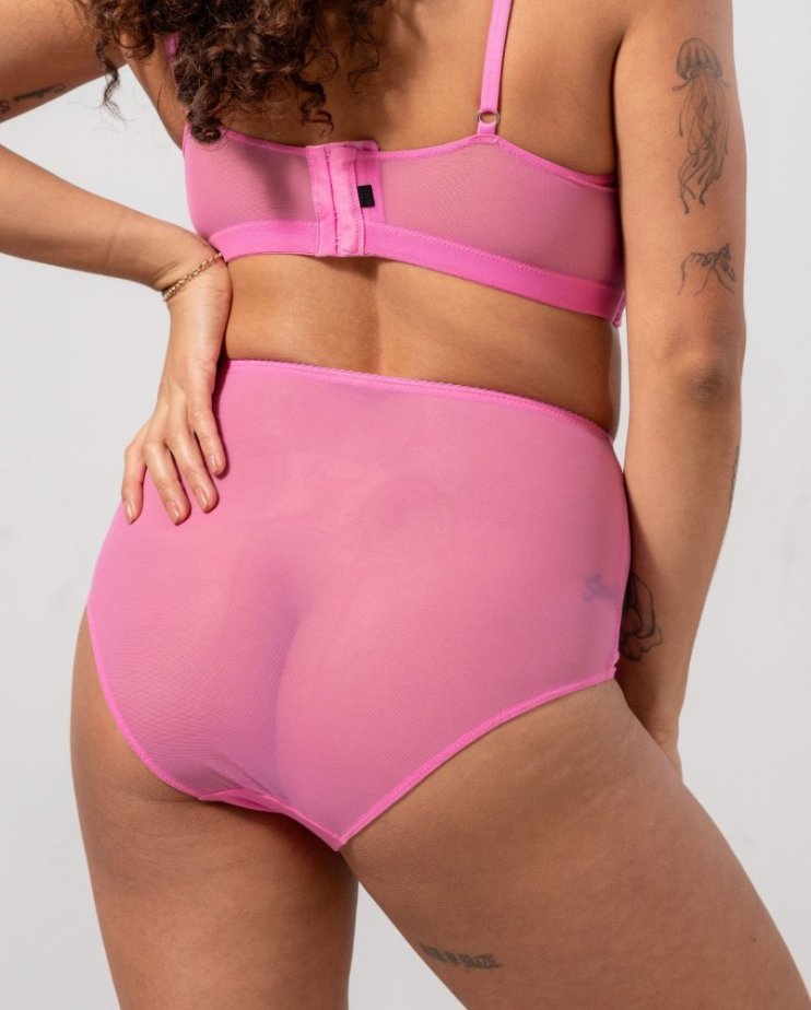 Mesh Highwaist Briefs Candy Pink - Velikost: S