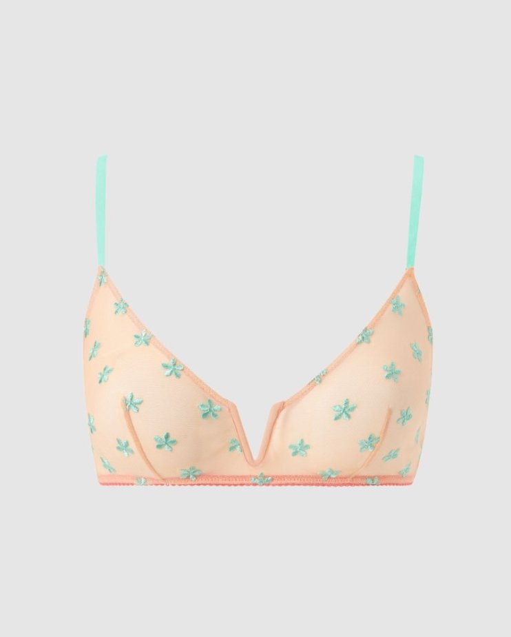 Mesh V-Balconette Peach/Turquoise