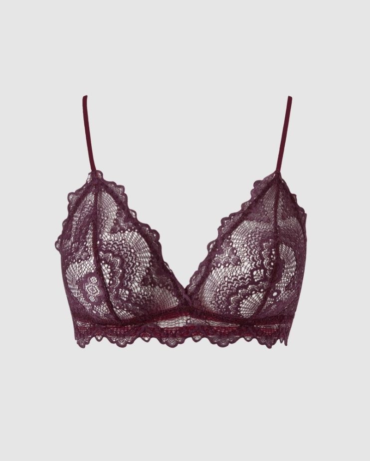 Lace Triangle Bralette Cherry - Velikost: M