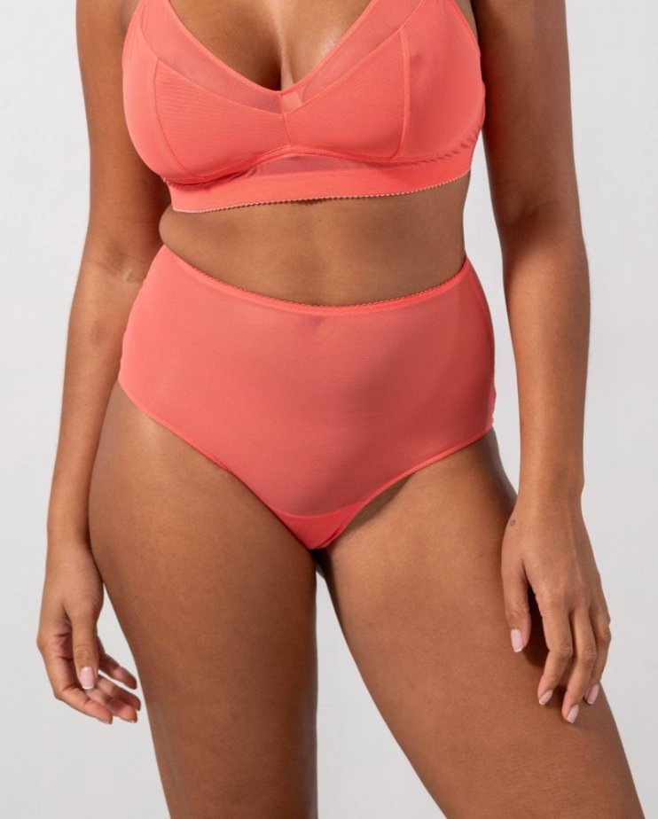 Mesh Highwaist Briefs Coral - Velikost: M