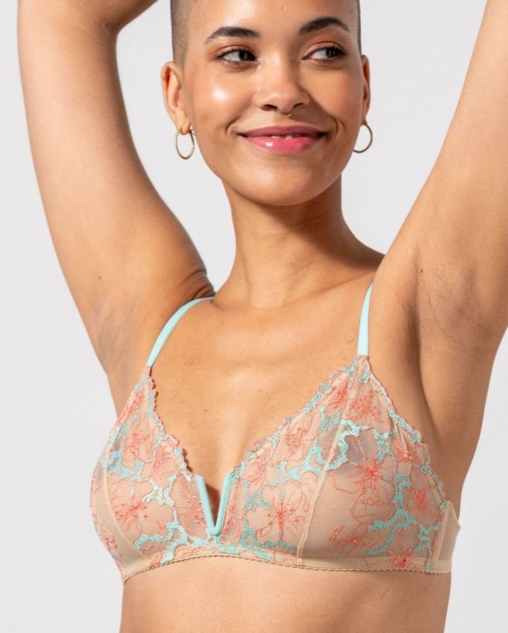 Mesh V-Balconette Sand/Coral/Turquoise - Velikost: L