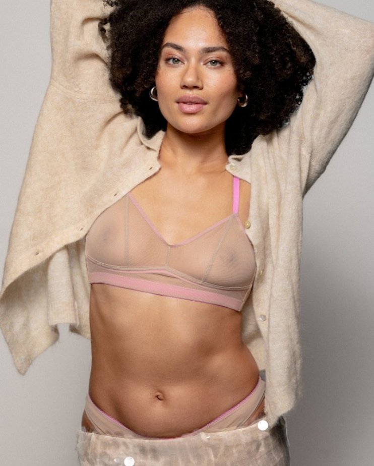Mesh Balconette Warm nude/Candy Pink