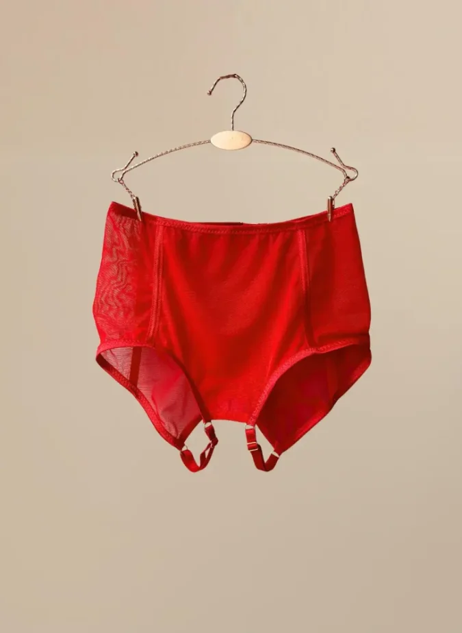 Erotické kalhotky “Crotchlessky” Tichée hladký tyl červený - Velikost: L