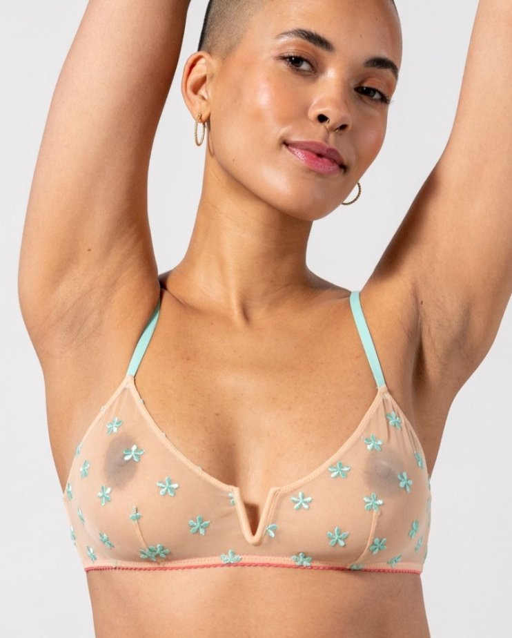 Mesh V-Balconette Peach/Turquoise