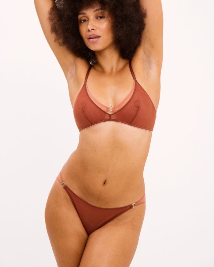 Mesh Tanga Briefs Rust