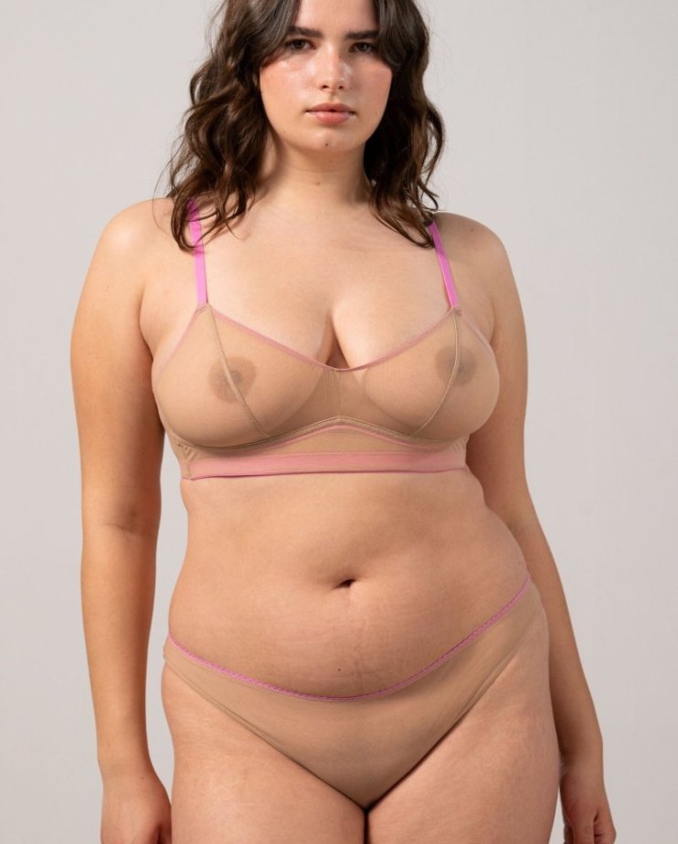 Mesh Bikini Briefs Warm nude/Candy Pink - Velikost: M