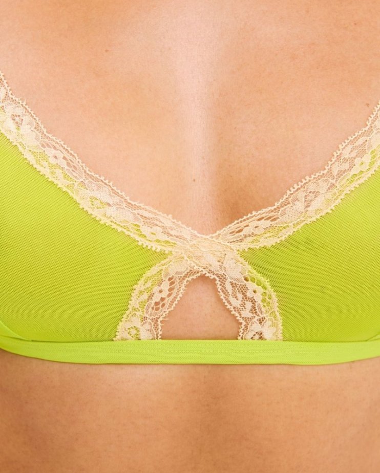 Mesh Lace Cut-Out Triangle Bralette Zesty Lime - Velikost: M