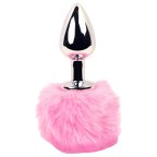 FEELZTOYS BUNNY TAILS – Kovový anální kolík s králičím ocáskem (stříbrno-růžový)